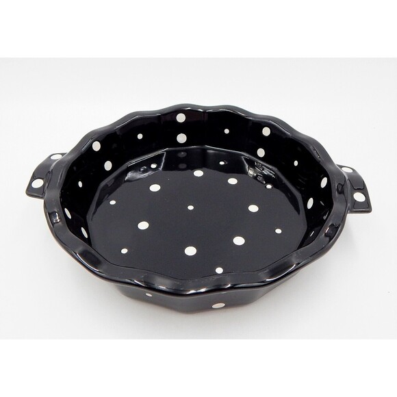 Temp-Tations by Tara Black Polka Dot Pie Dish Baker Pan 9 Inch Temptations - Picture 1 of 9